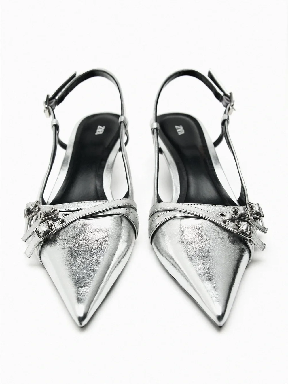 Zara Strappy Kitten Heels in Silver